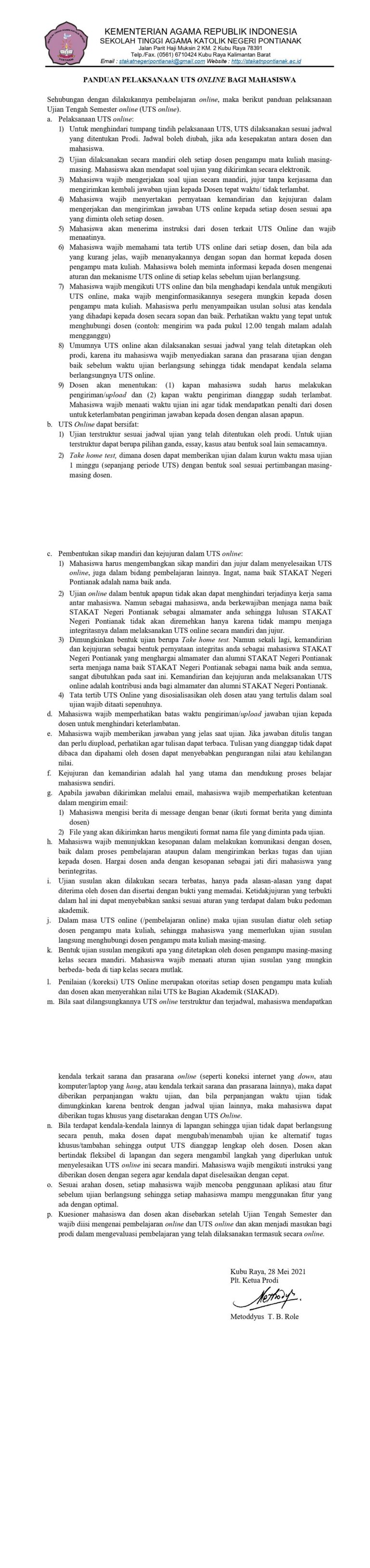 PANDUAN PELAKSANAAN UTS ONLINE BAGI MAHASISWA